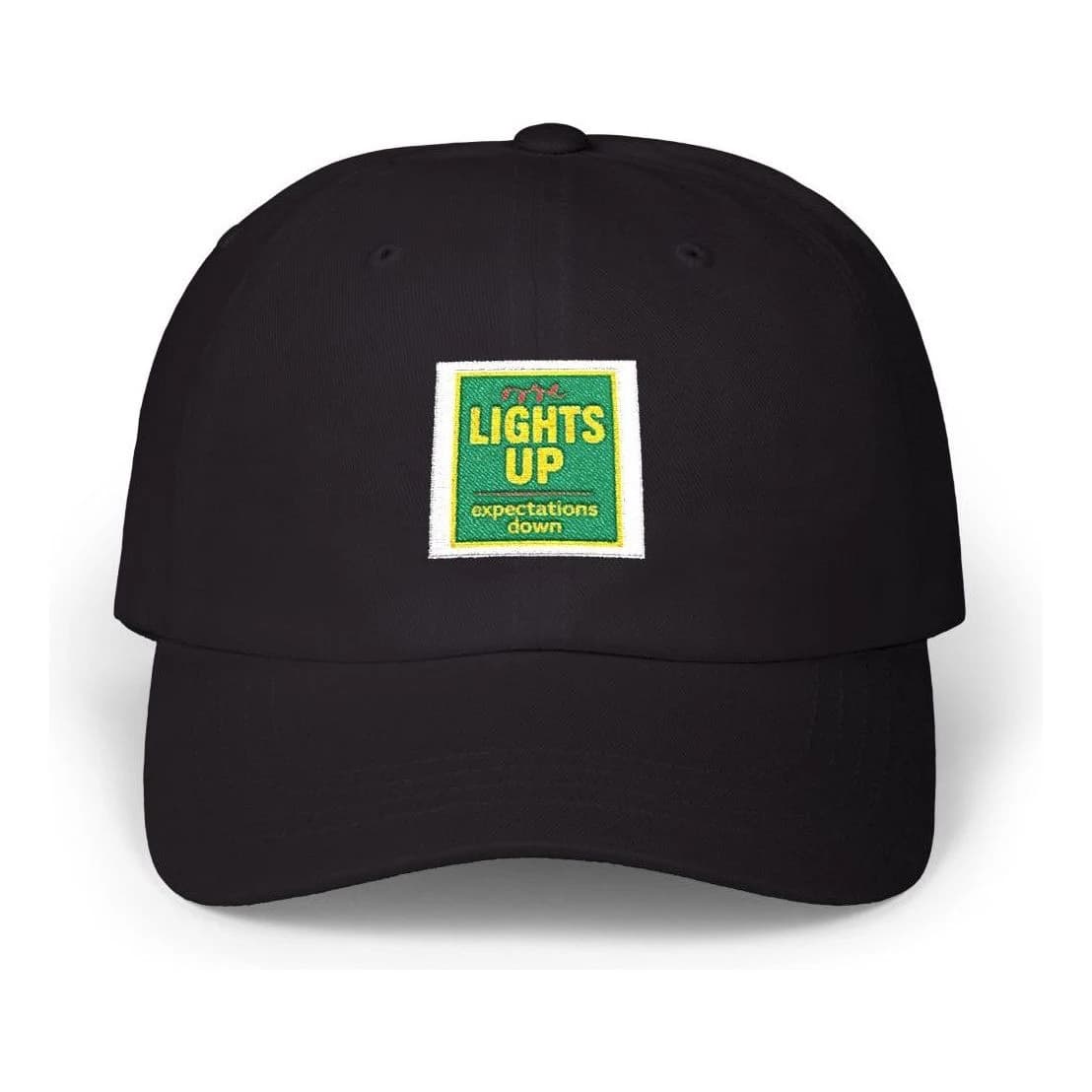 Lights up · expectations down, Embroidered dad hat