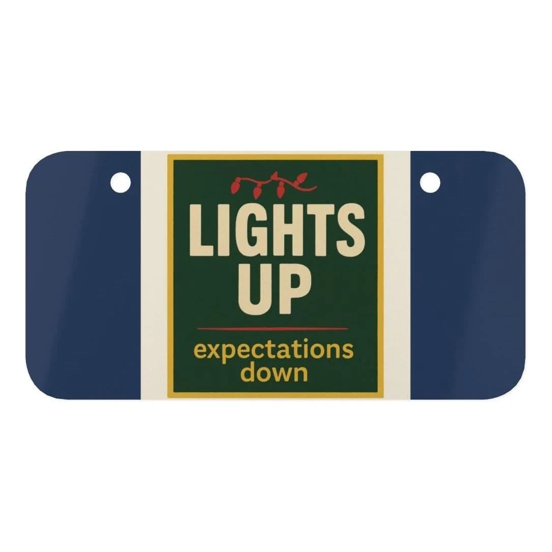 Lights up · expectations down, Mini license plate